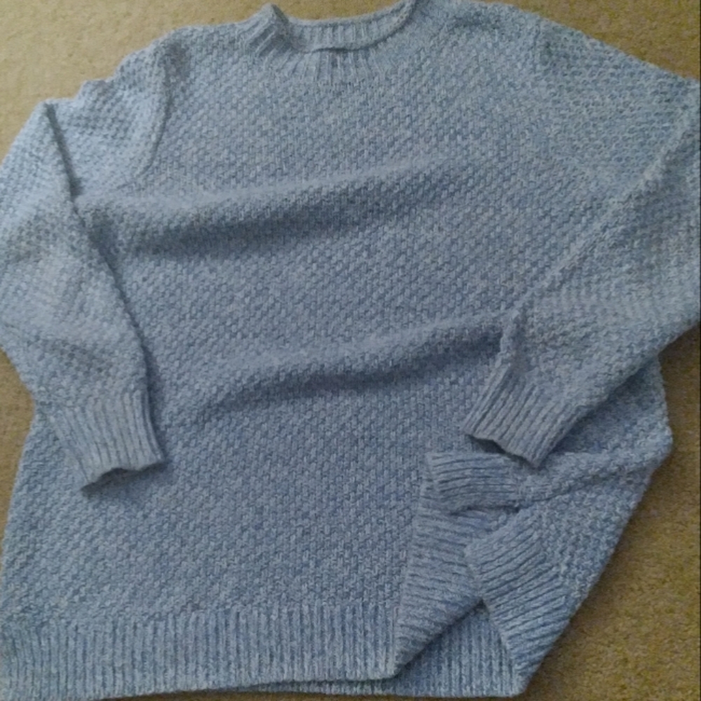 LOFT Blue Chunky  Roll Neck Coastal‎ Grandma Beachy Nautical Lagenlook Sweater